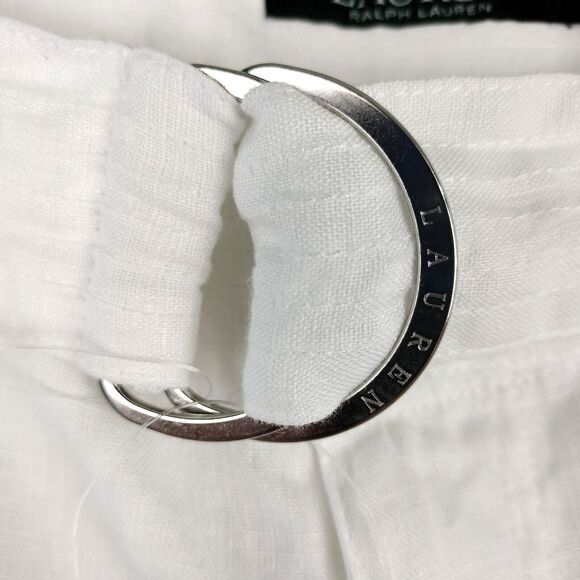 Lauren Ralph Lauren Linen Pants Women Size 14P White Cargo Belted Boho Beach NWT - Picture 4 of 16